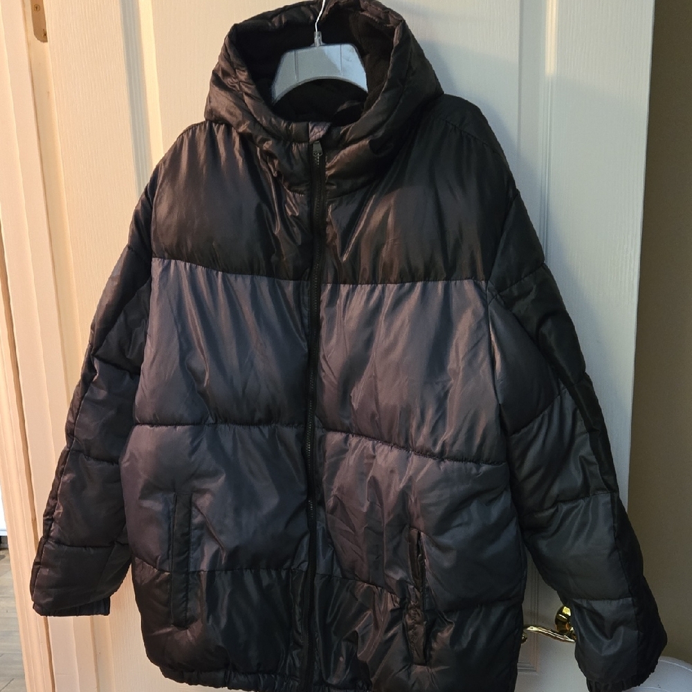 Perry Ellis Portfolio Black Hooded Puffer Jacket 2 Outer 1 Inside Pockets XL EUC